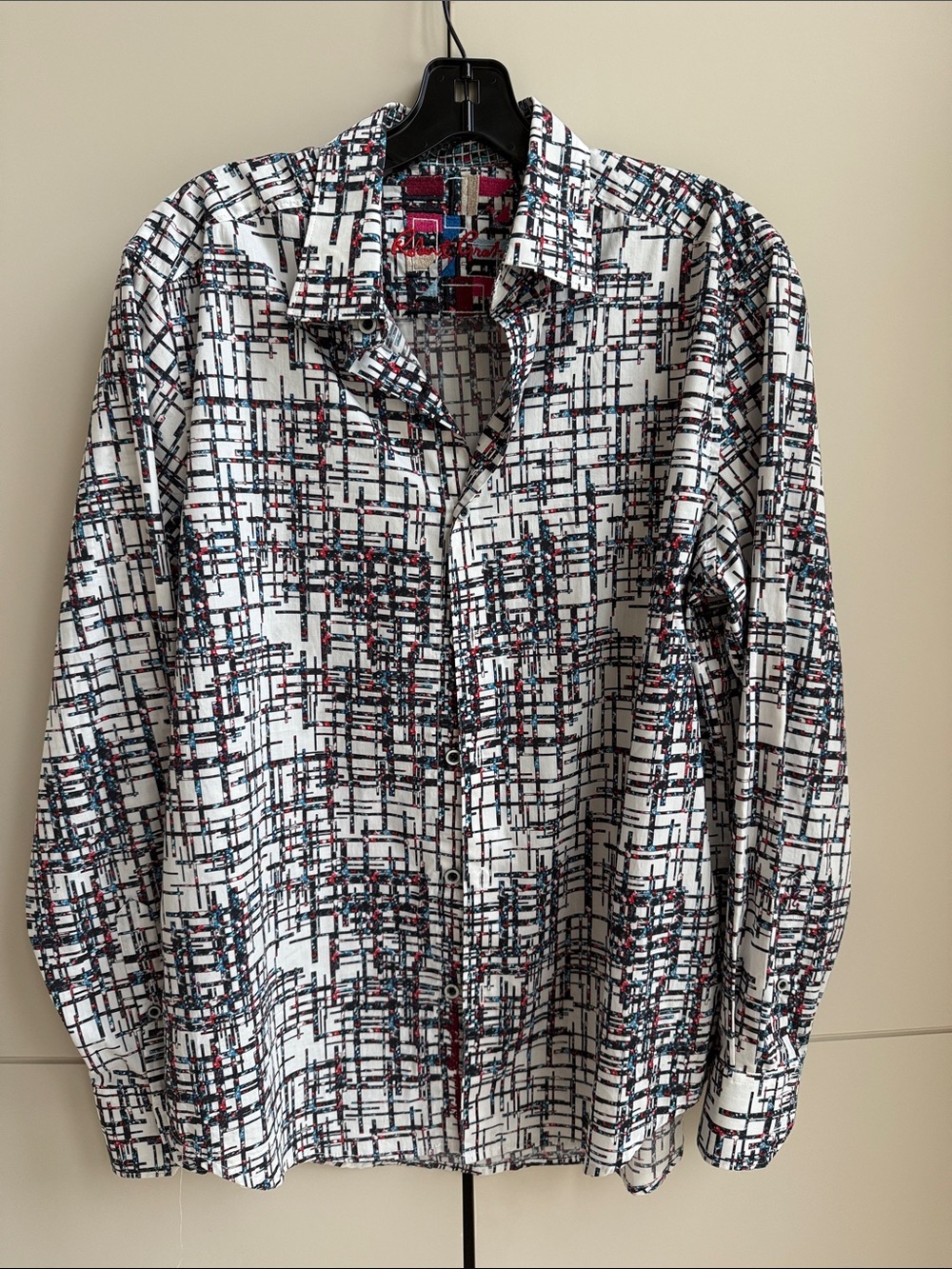 Robert Graham White Button-Down Shirt with Black, Navy and Red Grid